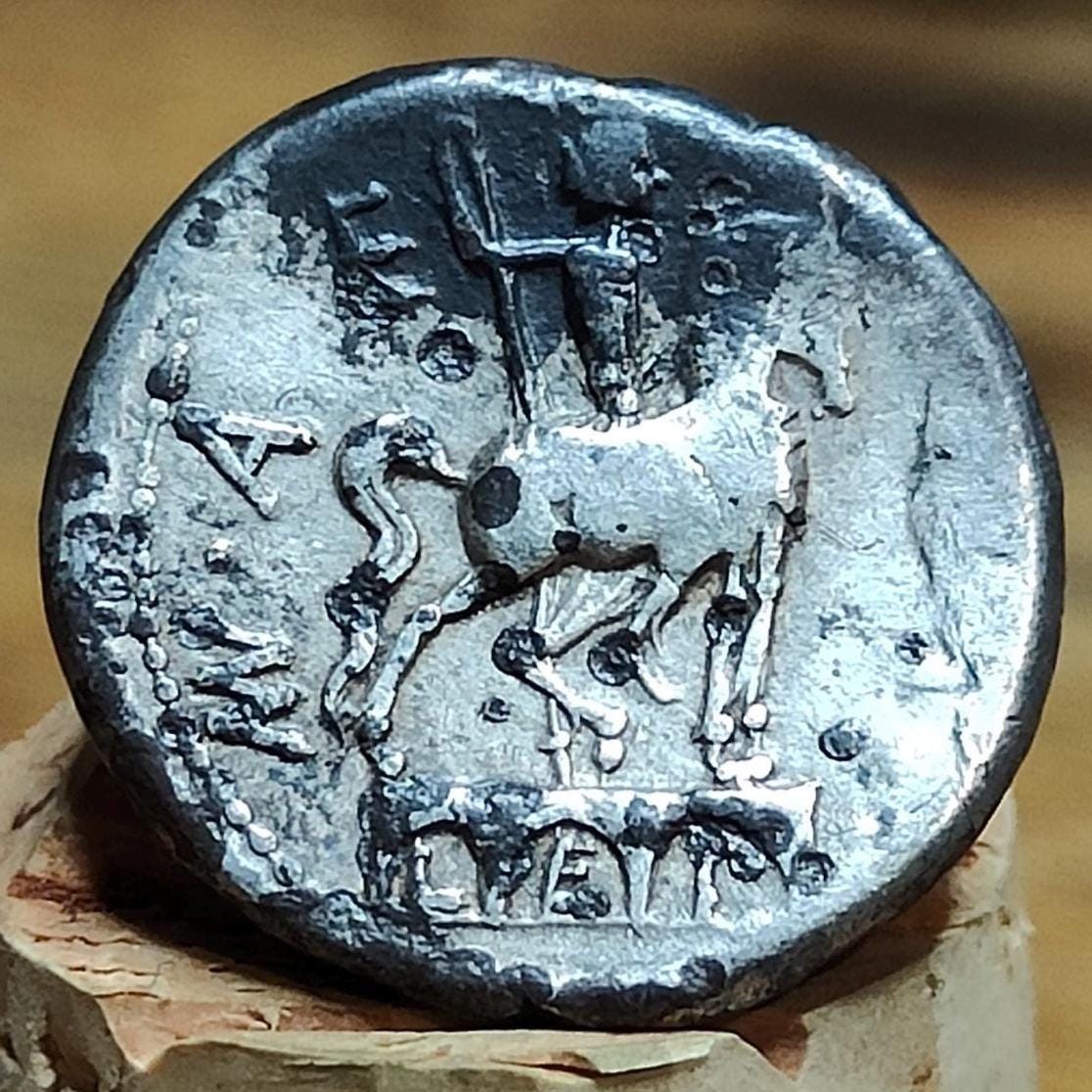 114BC Roman Republic Silver Denarius Mn. Aemilius Lepidus with Roma obverse, Ancient roman coin - VPUKcoins