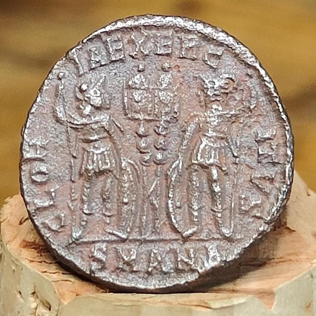 Constantine the great Roman coin with soldiers reverse, 4th century ancient nummus AE3 - VPUKcoins