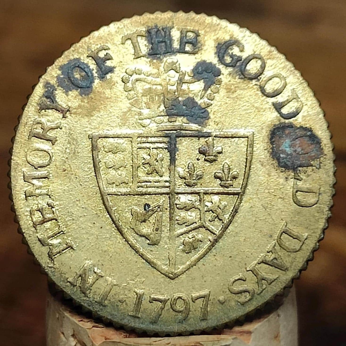 George III spade Guinea gaming token, dated 1797, Georgian brass jetton - VPUKcoins
