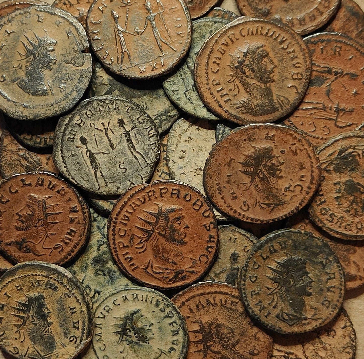 Very Fine Roman coins with sand patina, 3rd century ancient Antoninianus