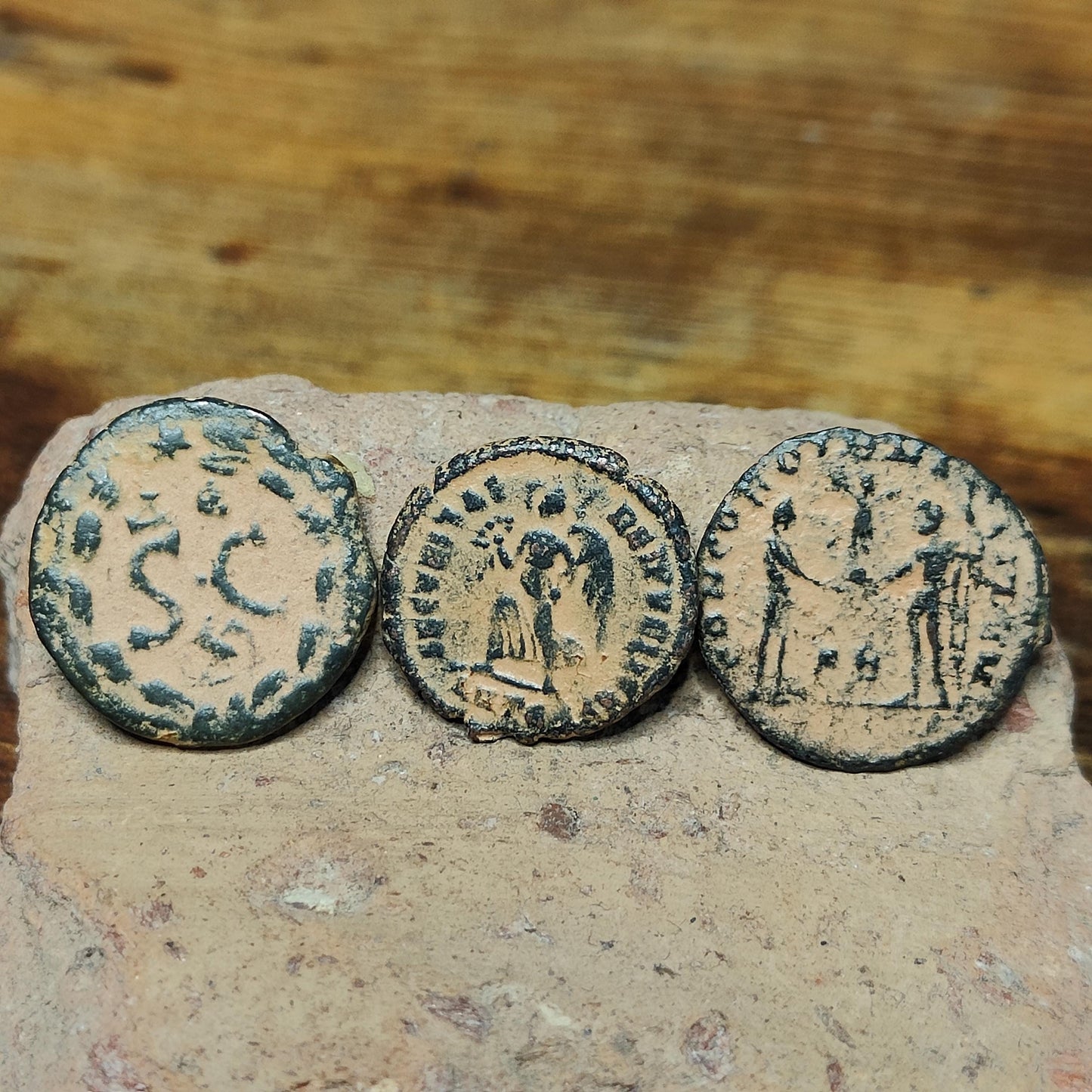 Three different Roman coins, 4th century ancient follis