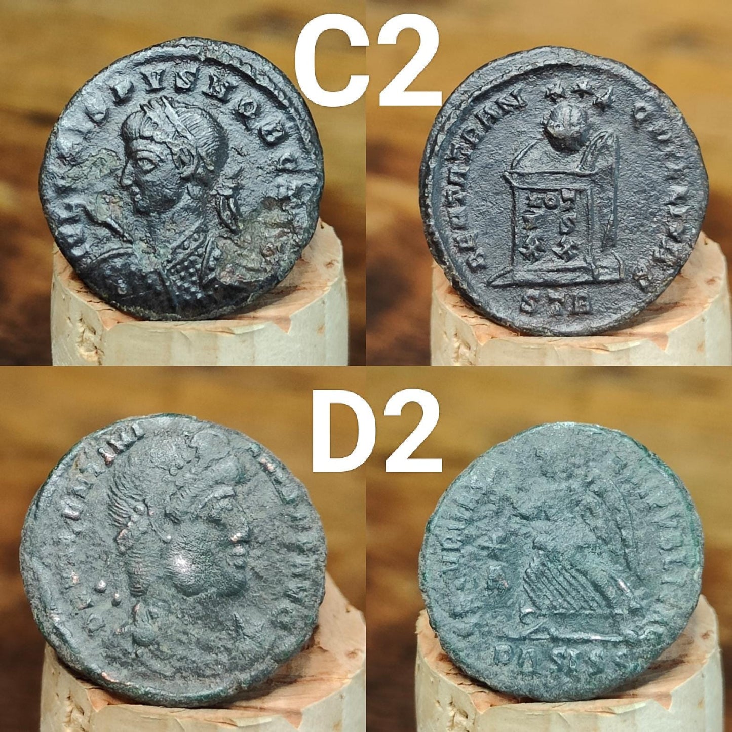 Genuine Roman coins, 4th century ancient Nummus