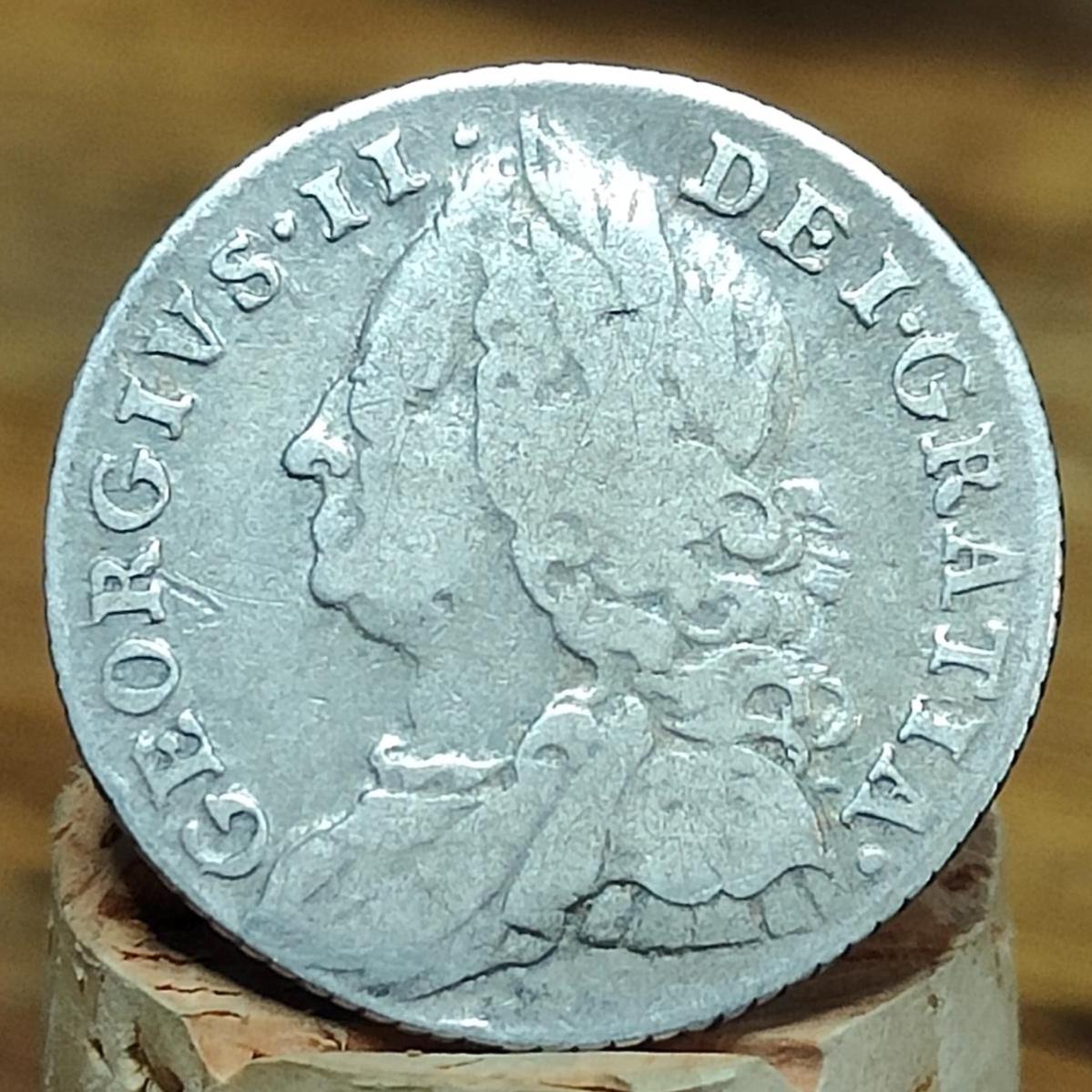 1757 King George II Silver Sixpence Coin older bust