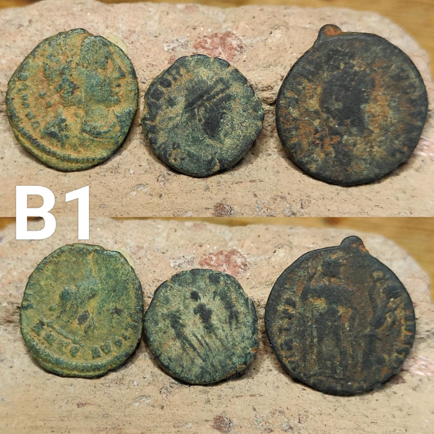 Set of 3 Roman coins, 4th century uncleaned ancient nummus