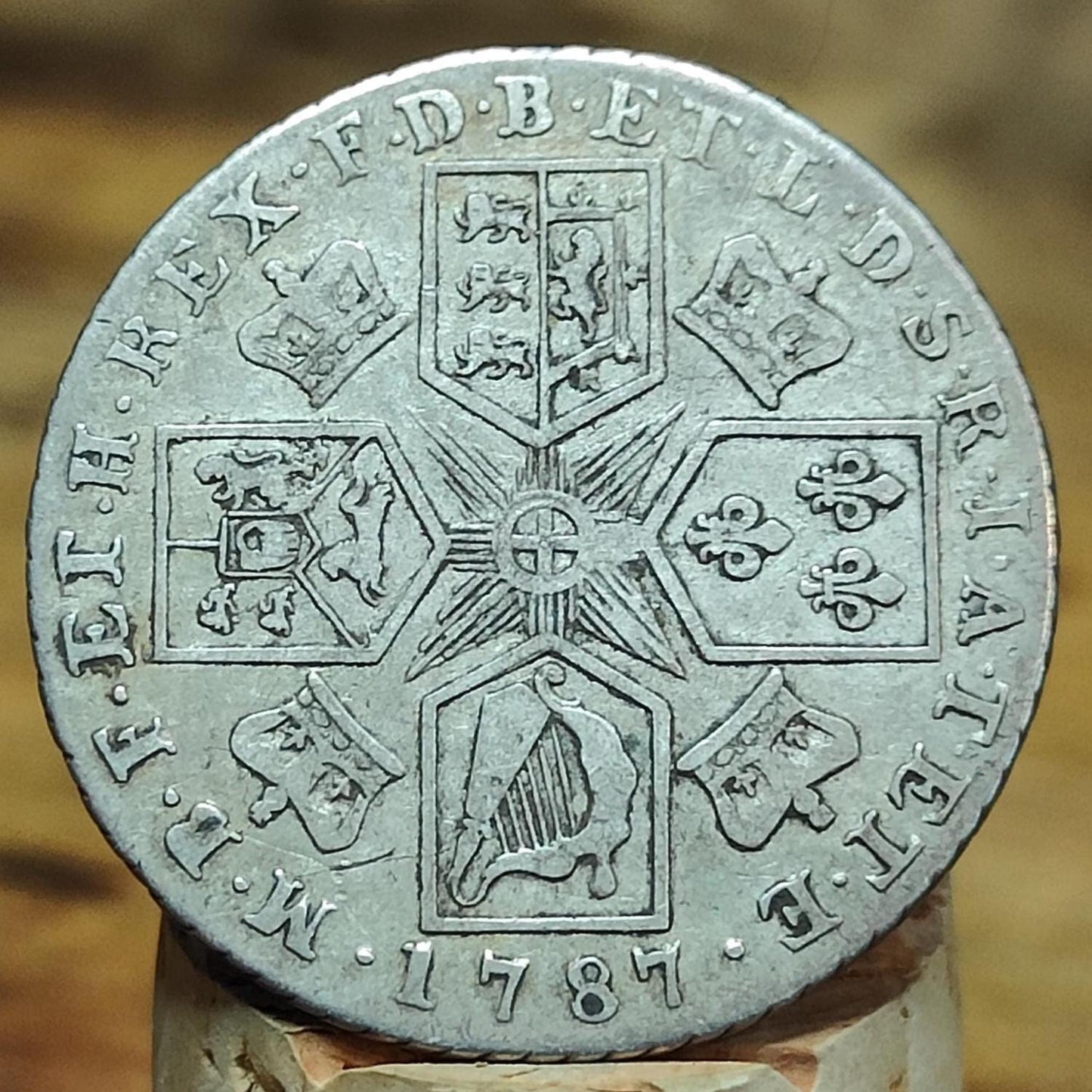 1787 King George III Silver Shilling Coin older bust with no hearts- Georgian coin, US colonial
