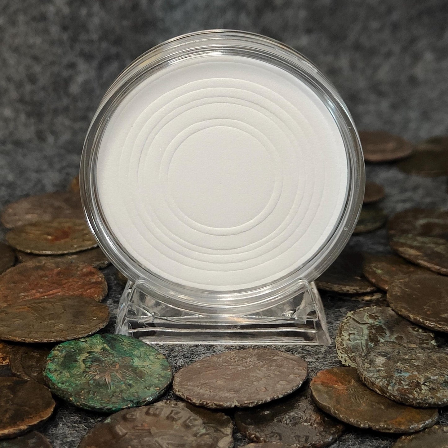 Coin Capsule Display case with stand and foam gasket