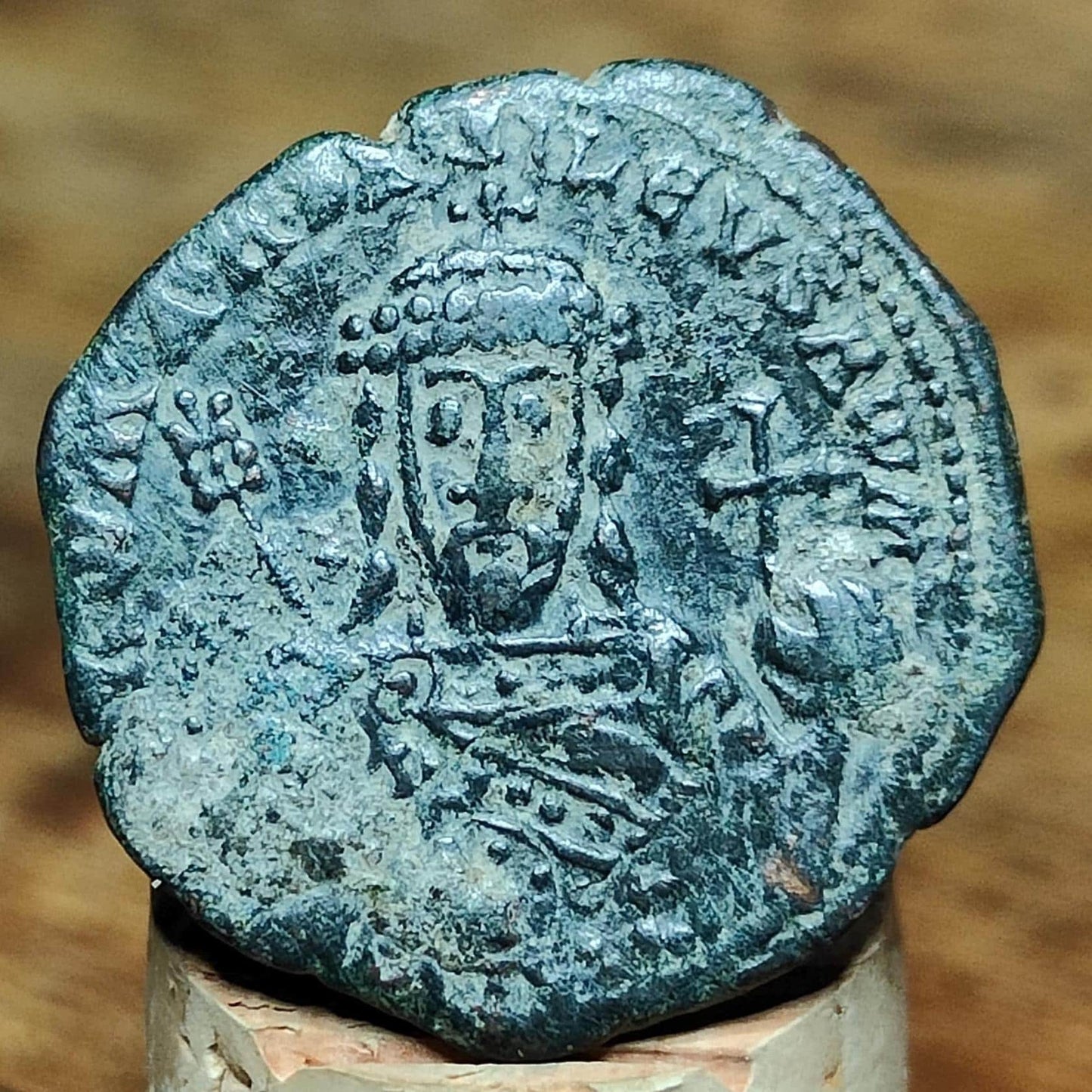 Constantine VII and Romanus I Byzantine coin, Authentic Roman follis 920-944AD