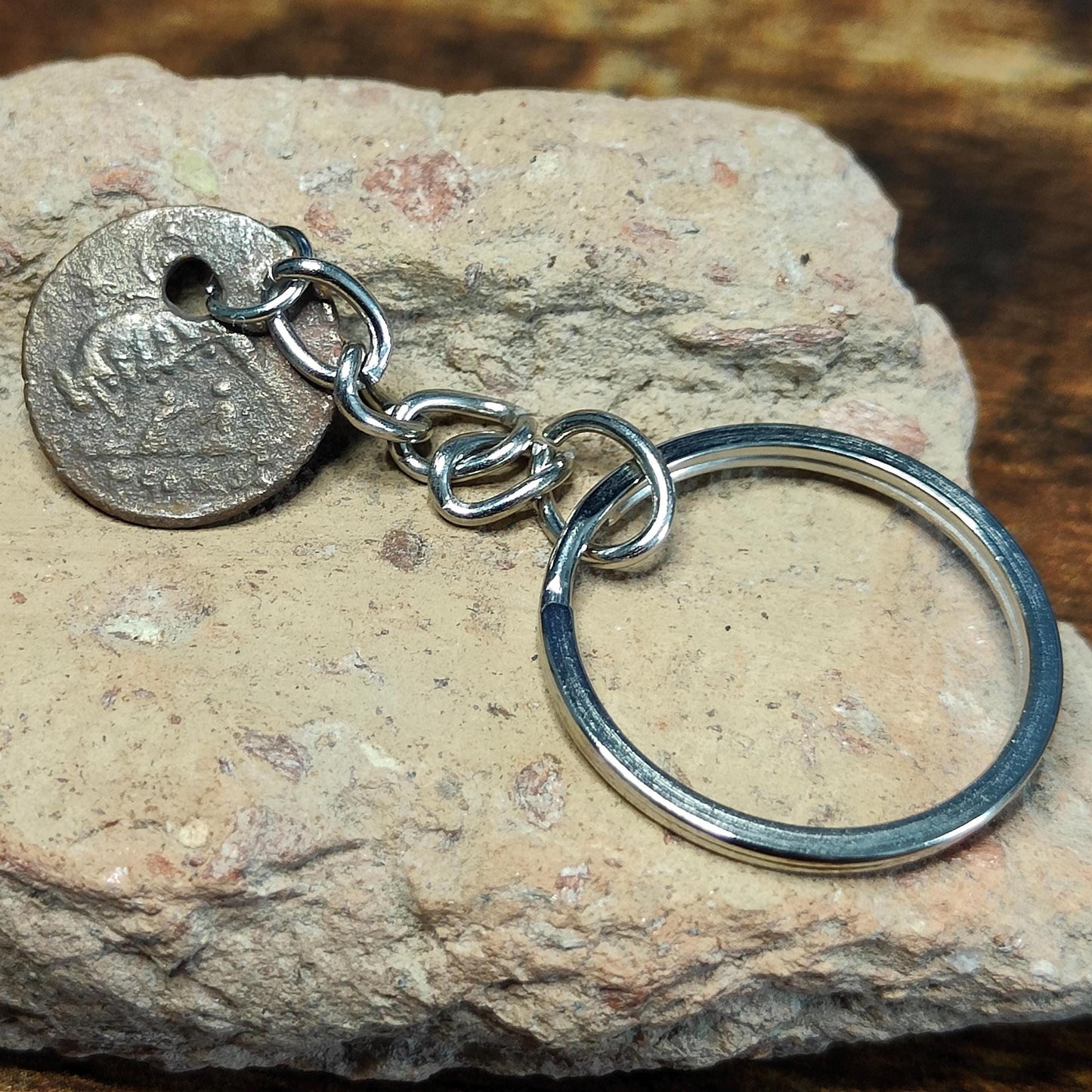 Roman coin key chain, ancient coin keyring, fob for keys