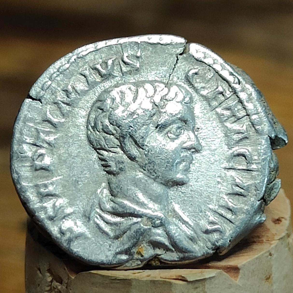 Geta Silver Denarius with emperor reverse, Ancient roman coin from the Imperial empire