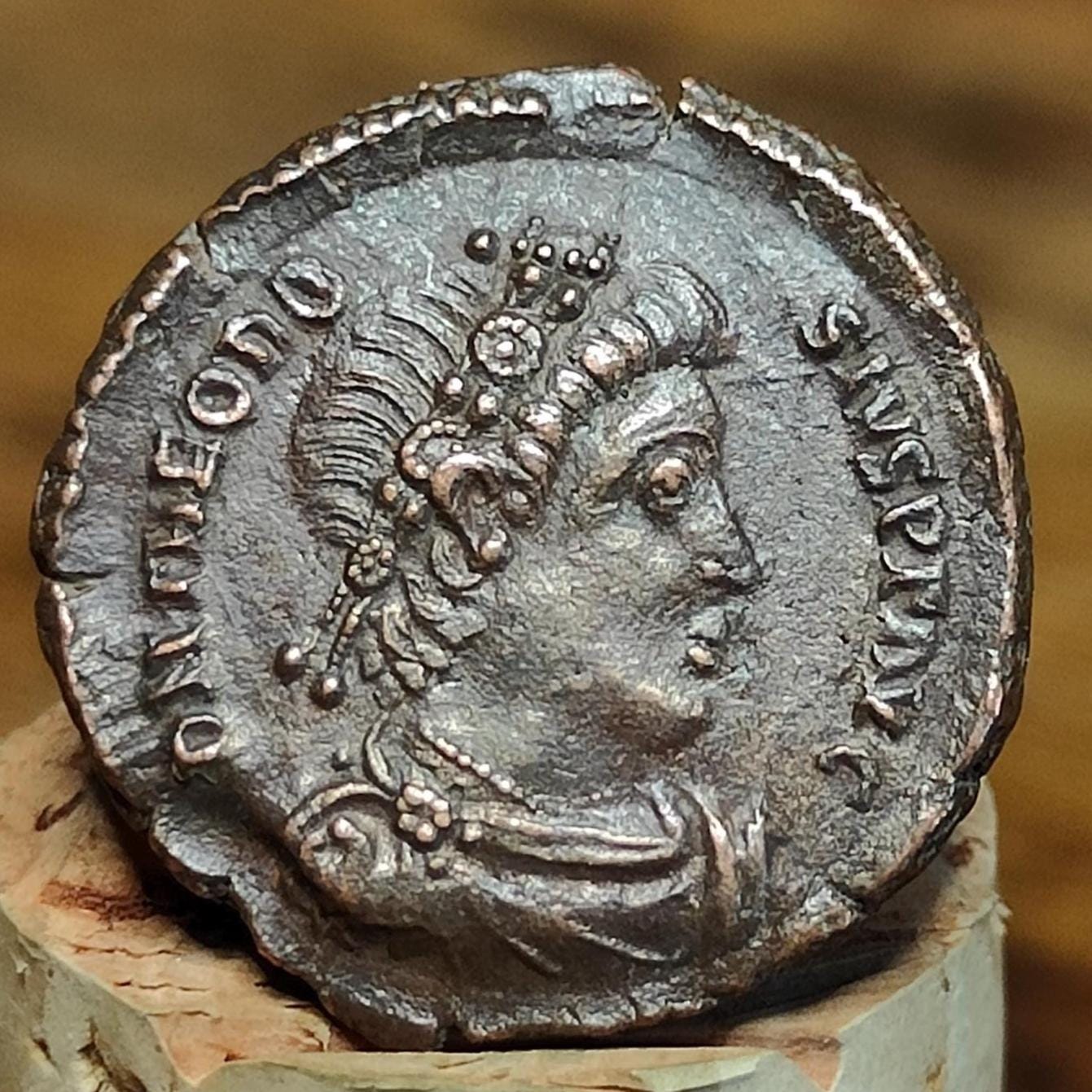 Theodosius Roman coin, ancient follis with Concordia reverse AE3