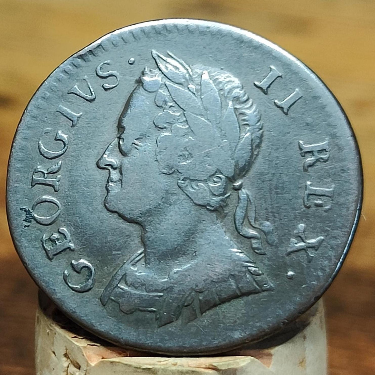George II Farthing, dated 1754 - Georgian/ US colonial coin