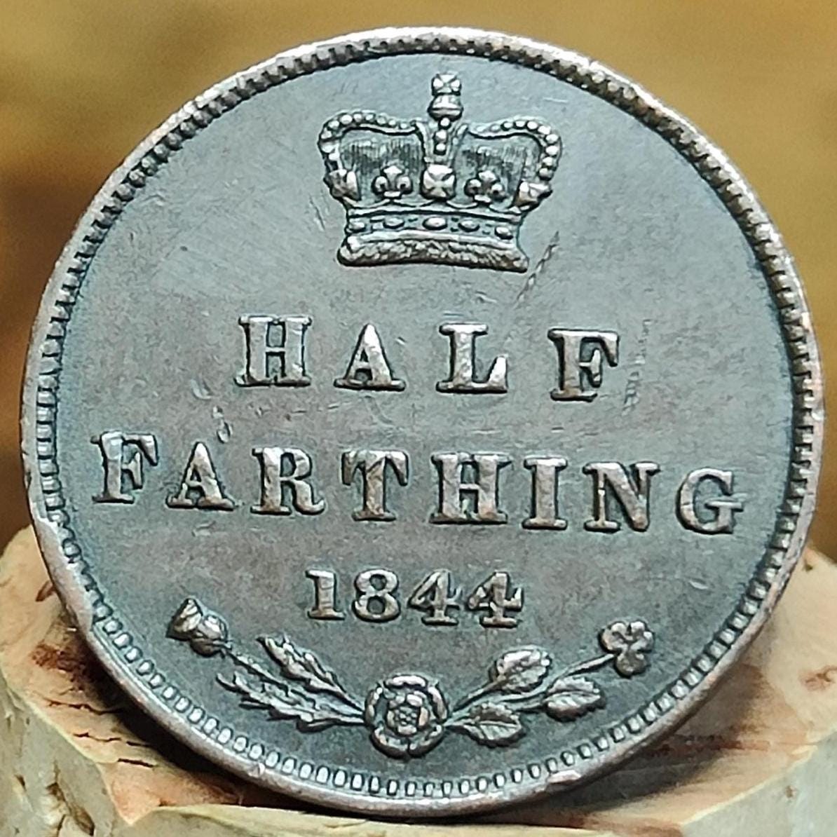 1844 Queen Victoria Half Farthing Coin, young Head