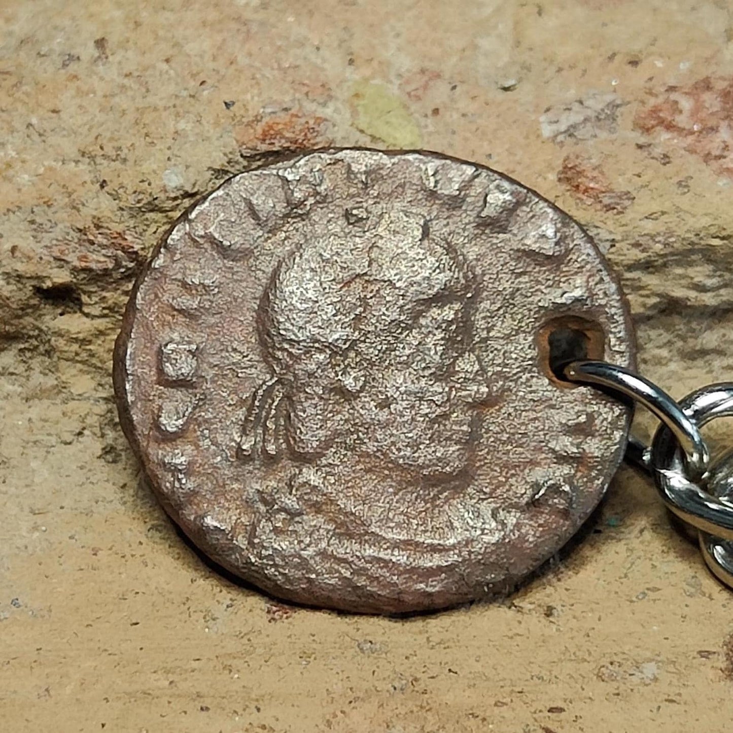 Roman coin key chain, ancient coin keyring, fob for keys - 1600 years old - VPUKcoins