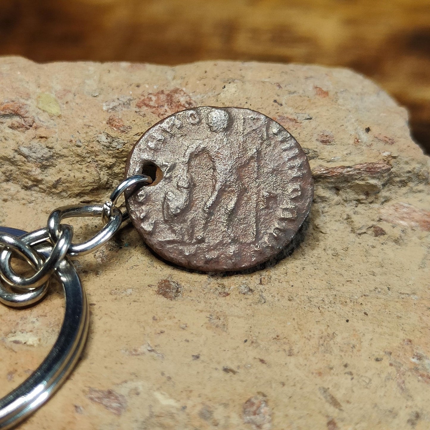 Roman coin key chain, ancient coin keyring, fob for keys - 1600 years old - VPUKcoins