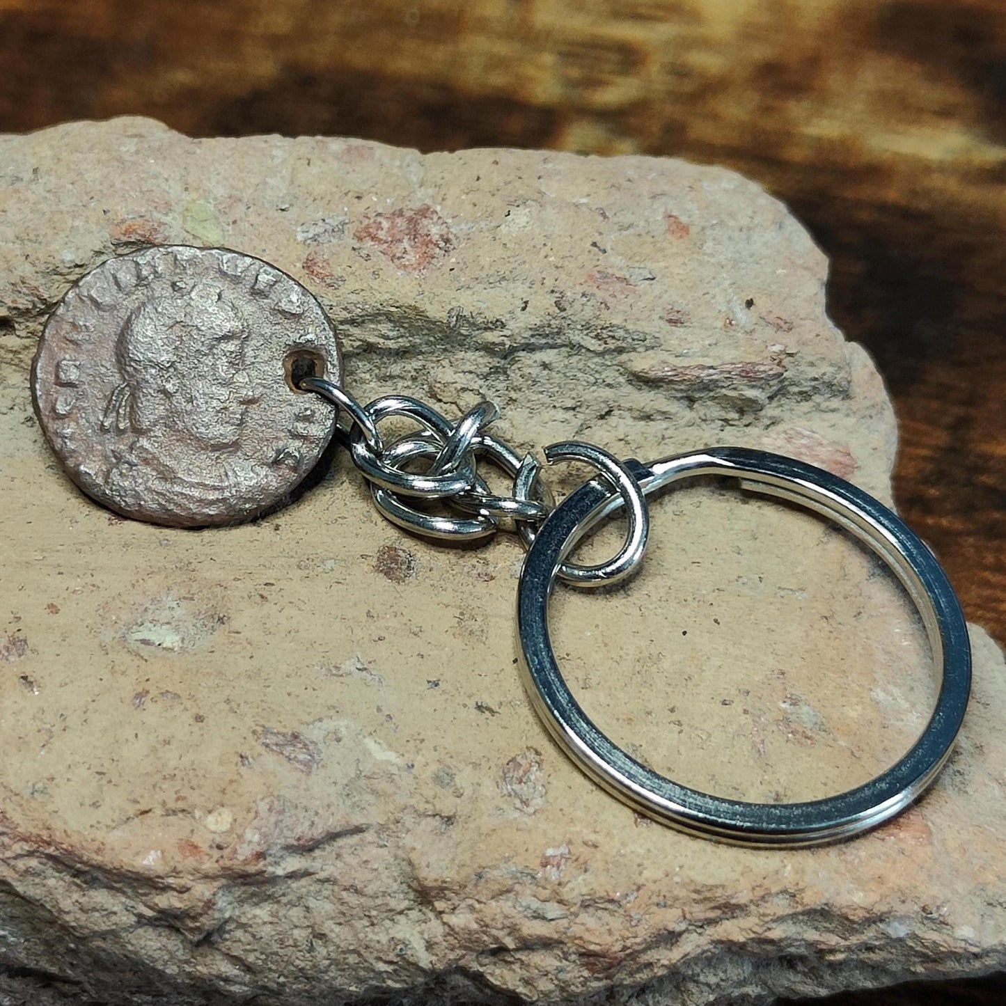 Roman coin key chain, ancient coin keyring, fob for keys - 1600 years old - VPUKcoins