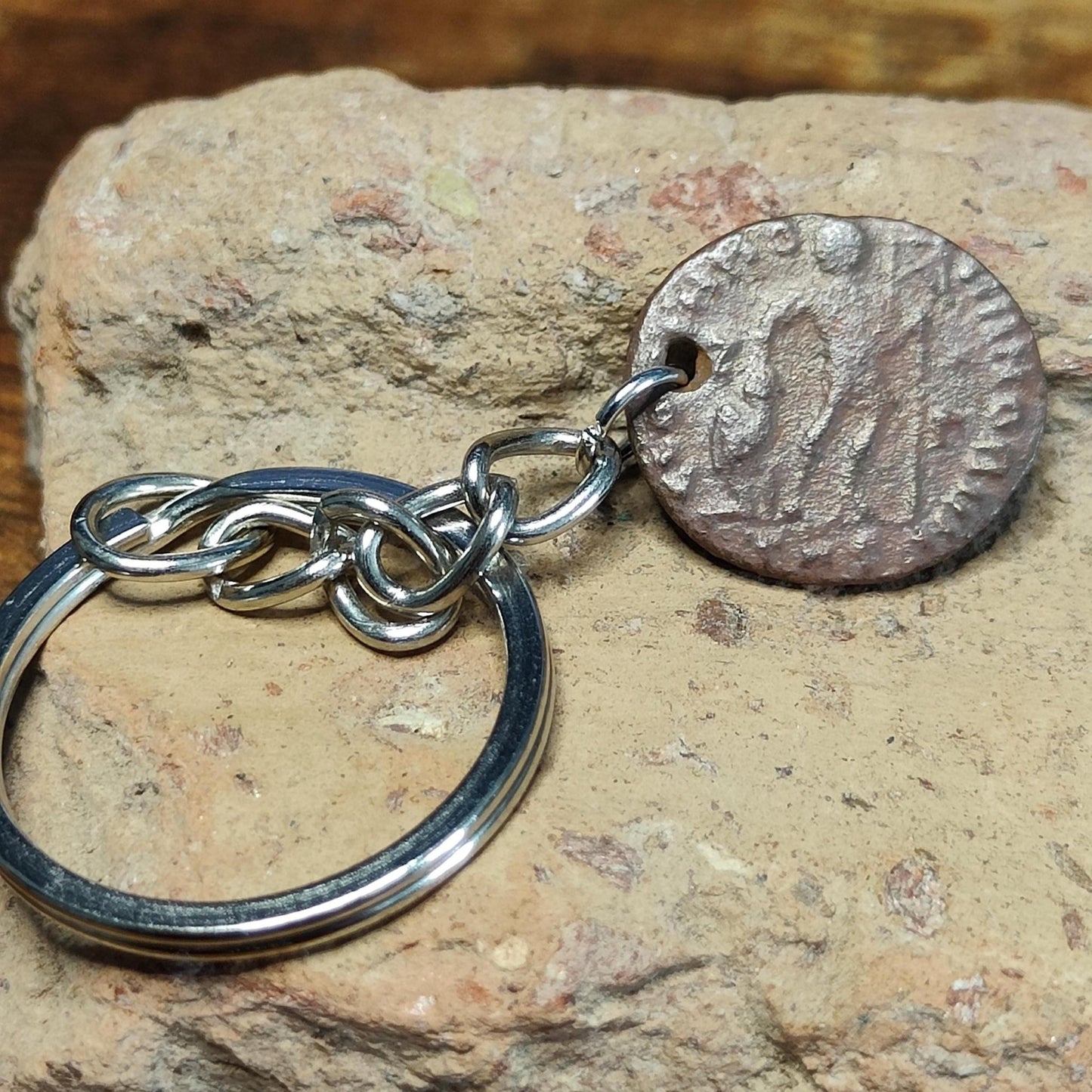 Roman coin key chain, ancient coin keyring, fob for keys - 1600 years old - VPUKcoins