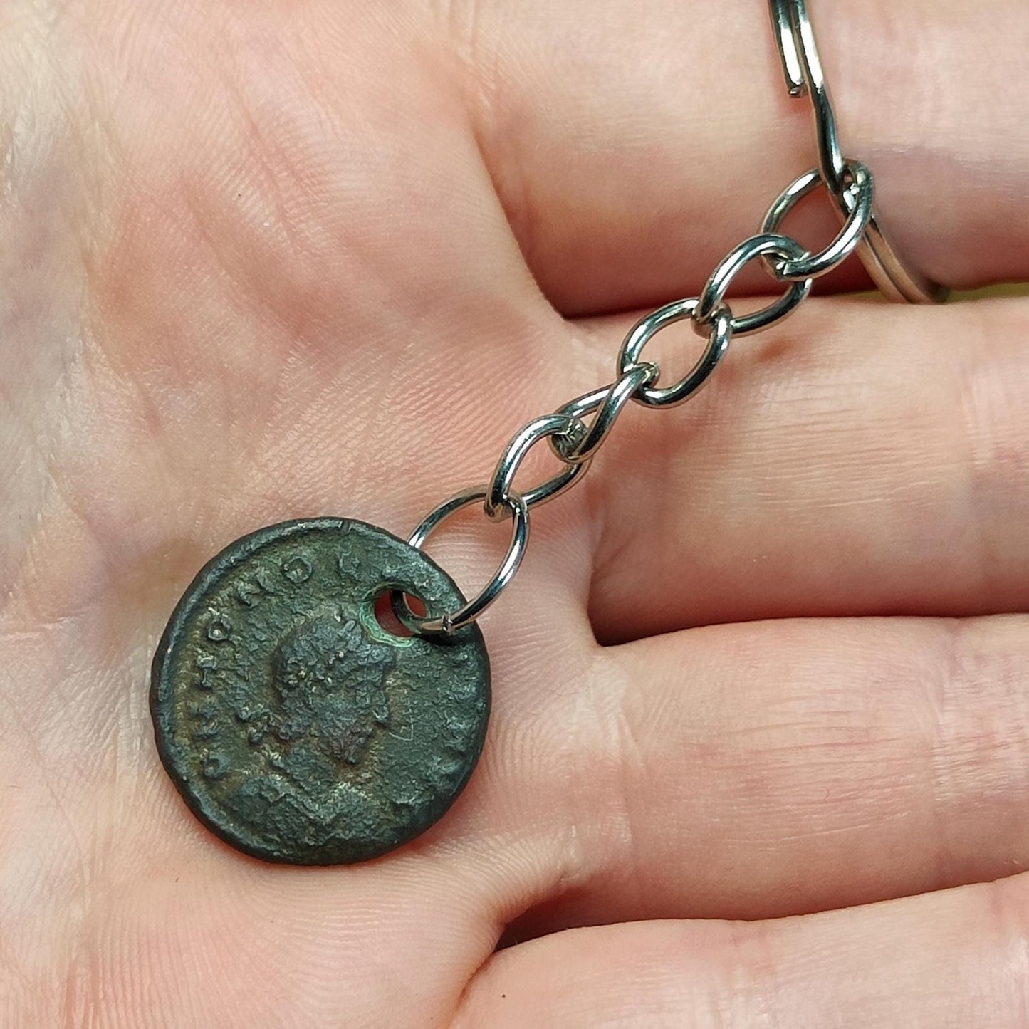 Roman coin key chain, ancient coin keyring, fob for keys - VPUKcoins