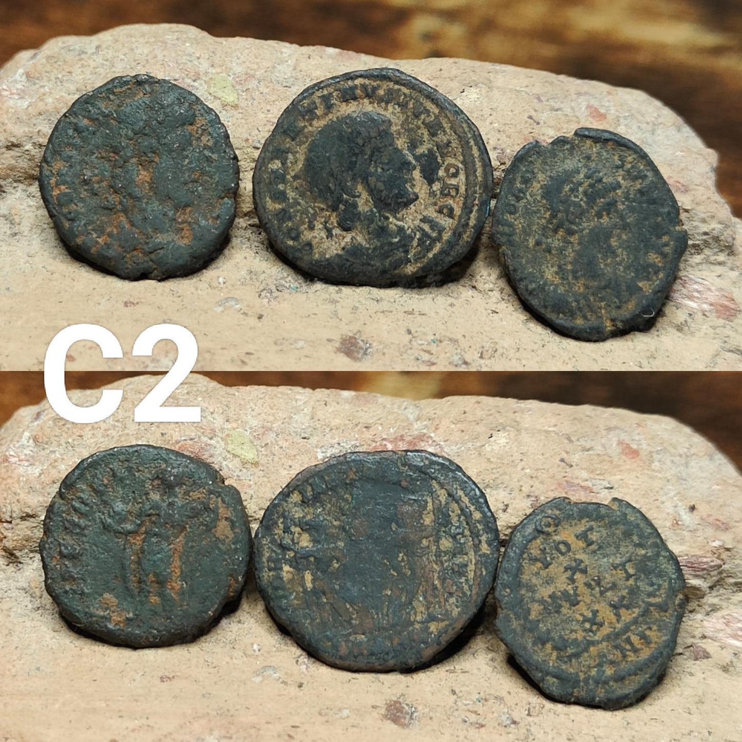 Set of 3 Roman coins, 4th century uncleaned ancient nummus - VPUKcoins