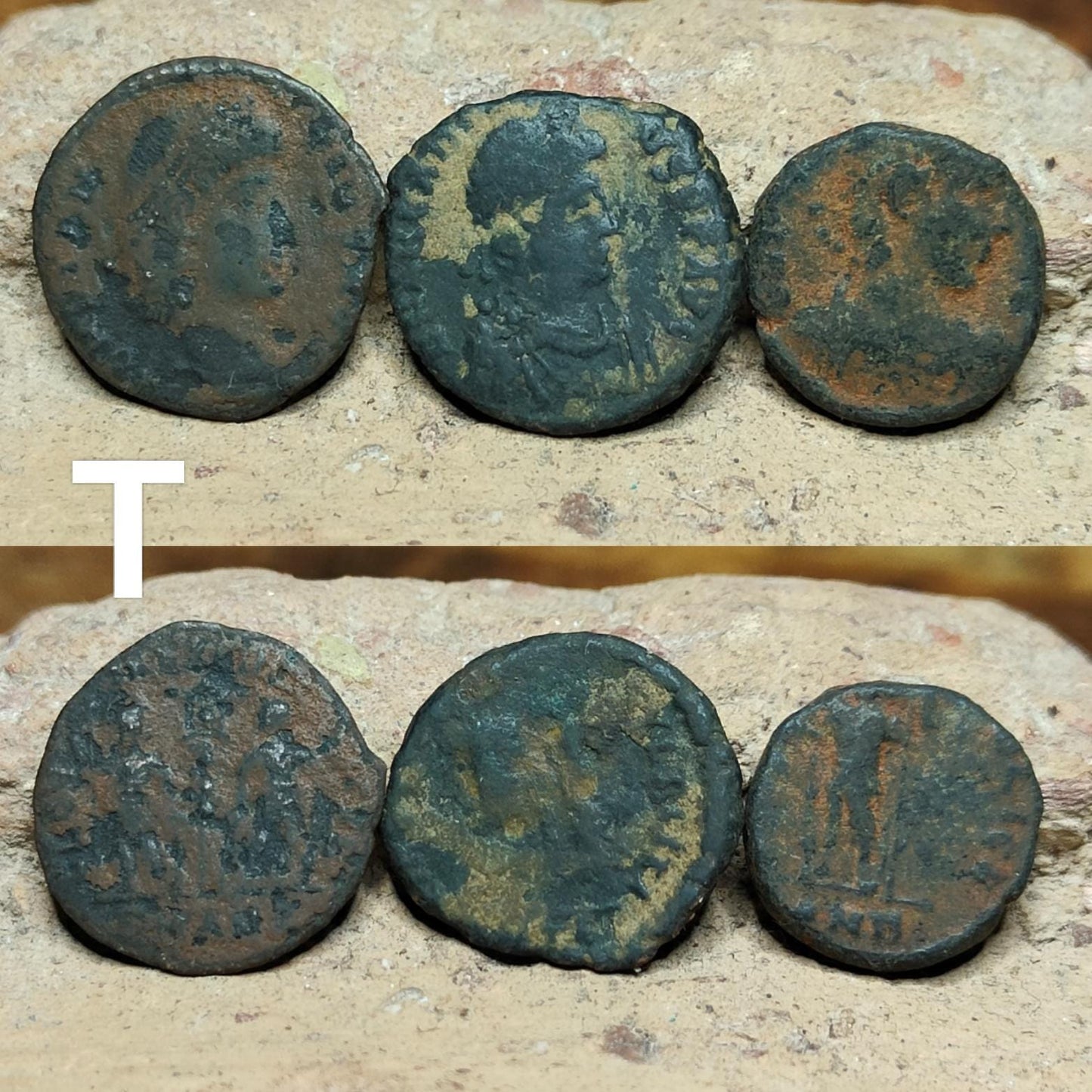 Set of 3 Roman coins, 4th century uncleaned ancient nummus - VPUKcoins