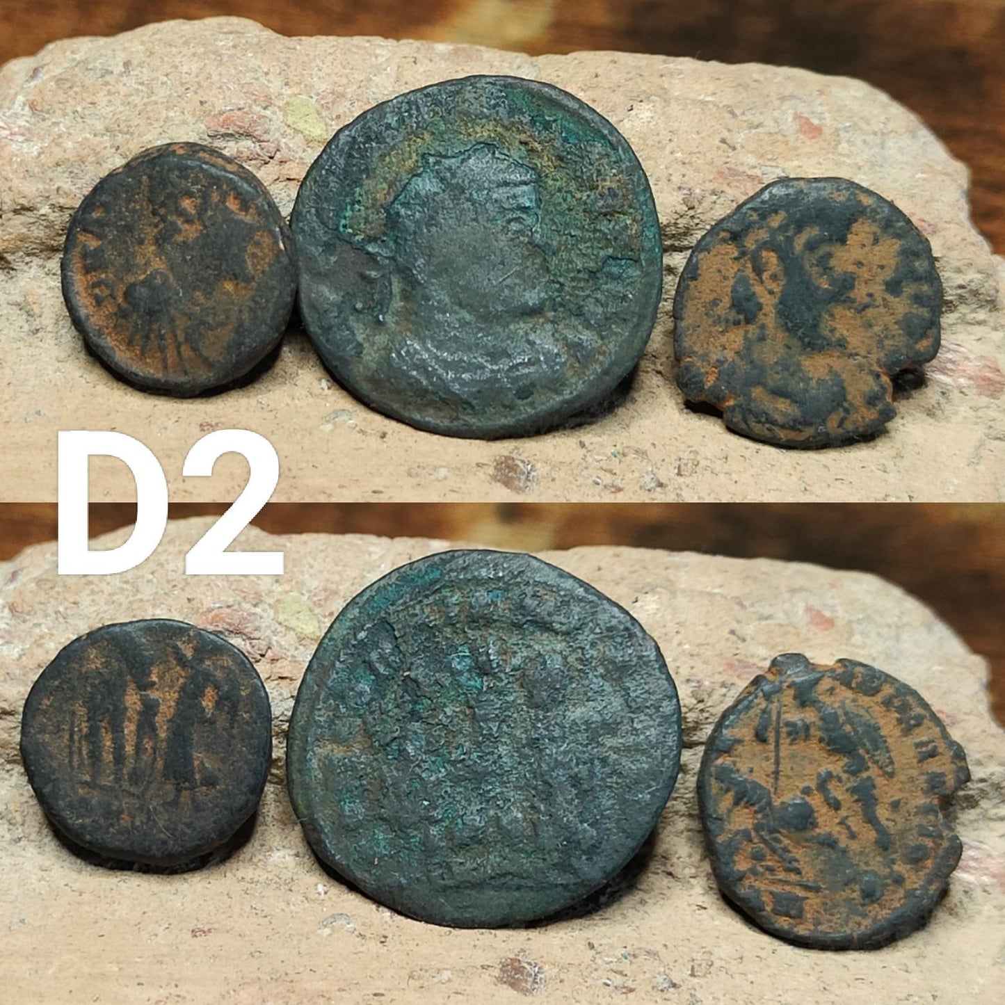 Set of 3 Roman coins, 4th century uncleaned ancient nummus - VPUKcoins