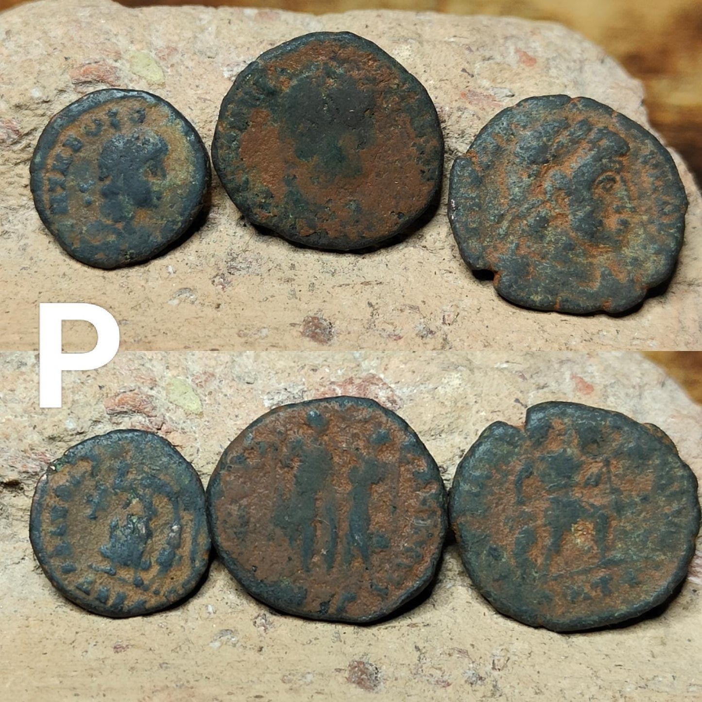 Set of 3 Roman coins, 4th century uncleaned ancient nummus - VPUKcoins