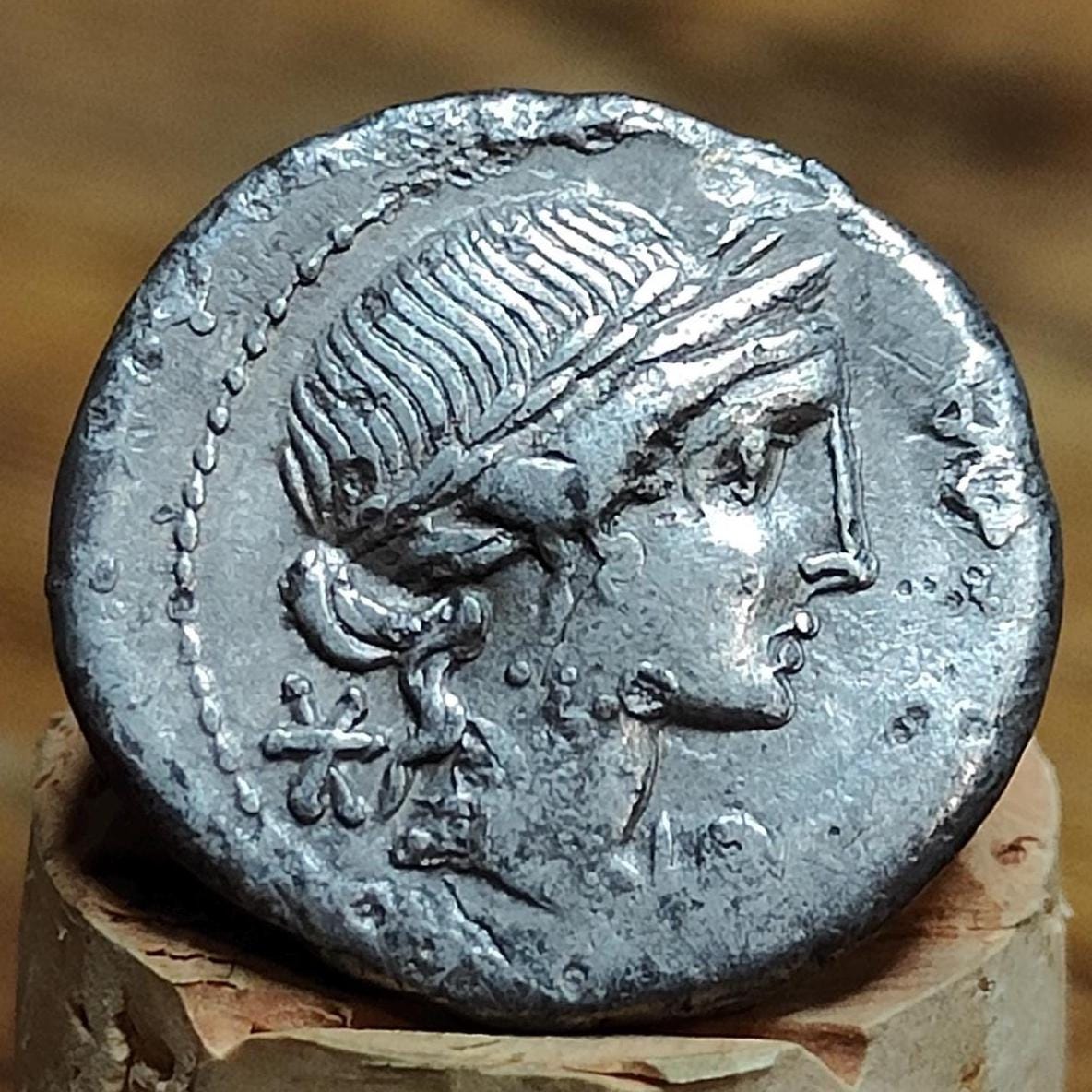 114BC Roman Republic Silver Denarius Mn. Aemilius Lepidus with Roma obverse, Ancient roman coin - VPUKcoins