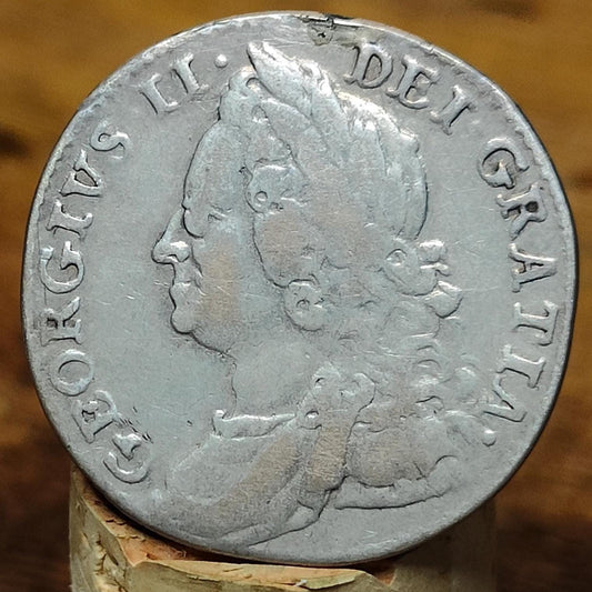 1750 King George II Silver Shilling Coin older bust - VPUKcoins