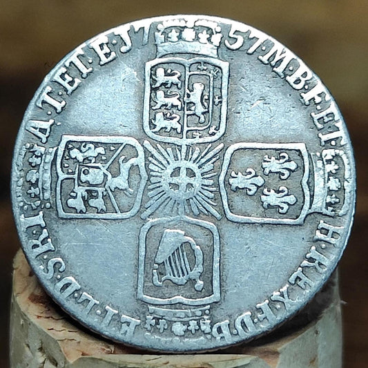 1757 King George II Silver Sixpence Coin older bust - VPUKcoins