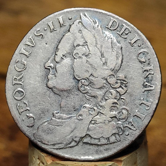 1758 King George II Silver Shilling Coin older bust - VPUKcoins