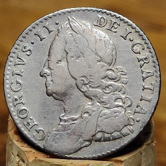 1758 King George II Silver Sixpence Coin older bust - VPUKcoins