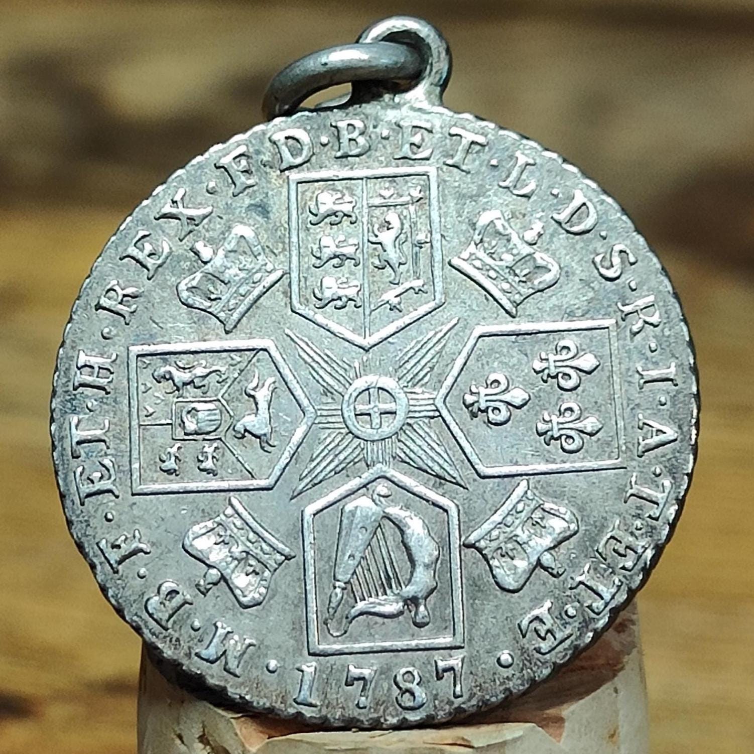 1787 King George III Silver Shilling Coin older bust with no hearts - Georgian coin necklace - VPUKcoins