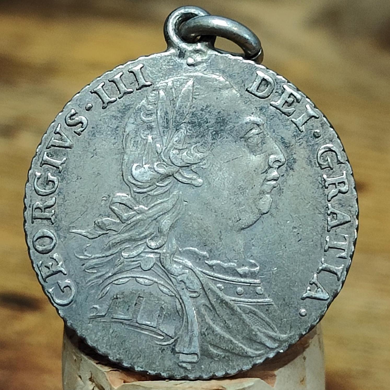 1787 King George III Silver Shilling Coin older bust with no hearts - Georgian coin necklace - VPUKcoins