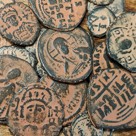 Ancient Byzantine coins with sand patina, Authentic follis - VPUKcoins
