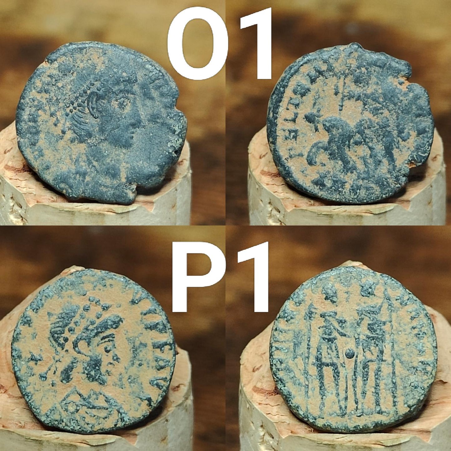 Ancient Roman coins partially cleaned , uncleaned 4th century Nummus - VPUKcoins