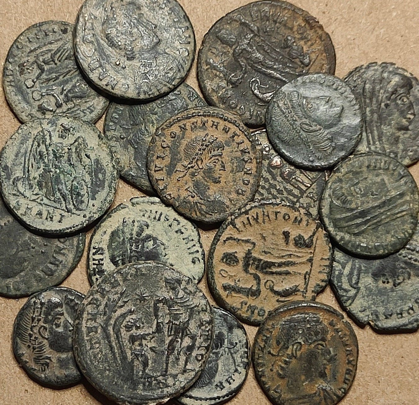 Ancient Roman coins partially cleaned , uncleaned 4th century Nummus - VPUKcoins