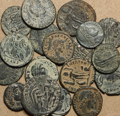 Ancient Roman coins partially cleaned , uncleaned 4th century Nummus - VPUKcoins
