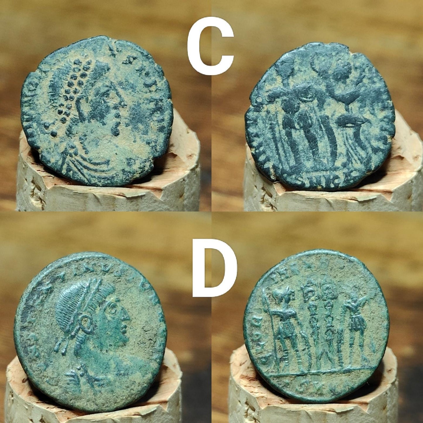 Ancient Roman coins partially cleaned , uncleaned 4th century Nummus - VPUKcoins