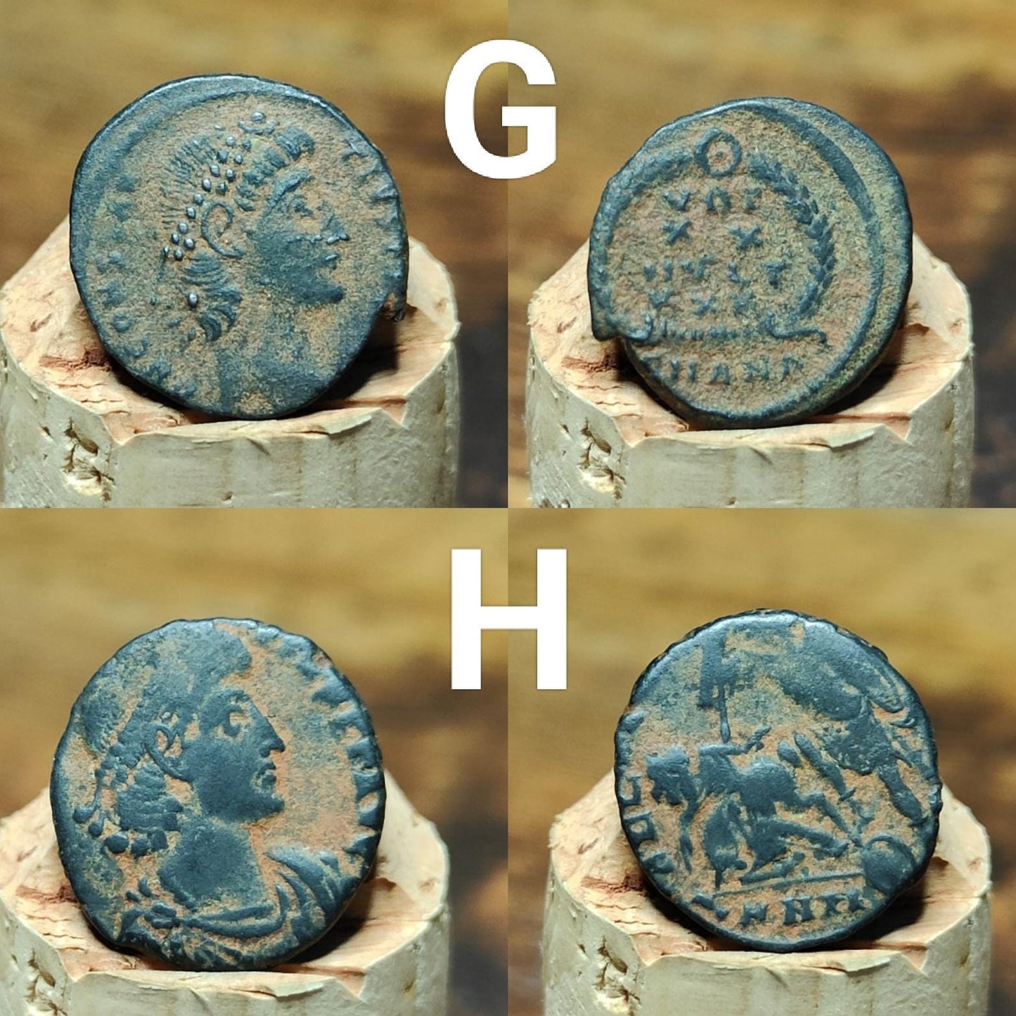 Ancient Roman coins partially cleaned , uncleaned 4th century Nummus - VPUKcoins