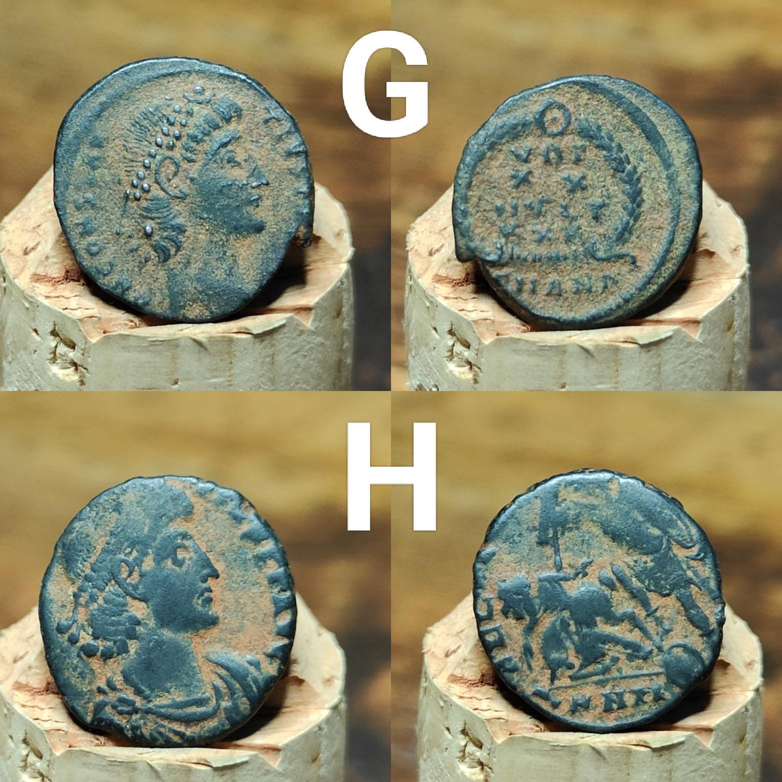 Ancient Roman coins partially cleaned , uncleaned 4th century Nummus - VPUKcoins