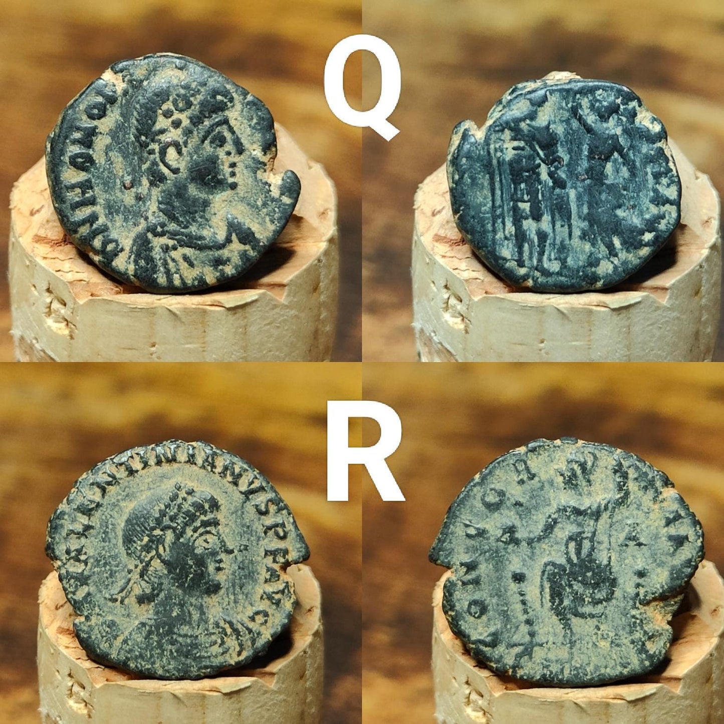 Ancient Roman coins partially cleaned , uncleaned 4th century Nummus - VPUKcoins