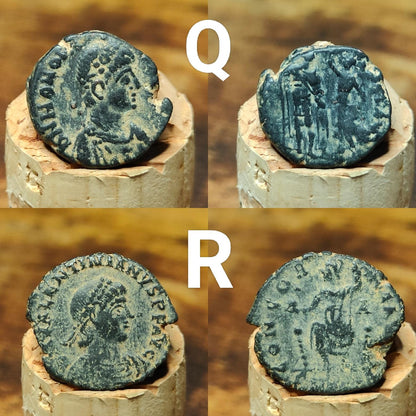 Ancient Roman coins partially cleaned , uncleaned 4th century Nummus - VPUKcoins