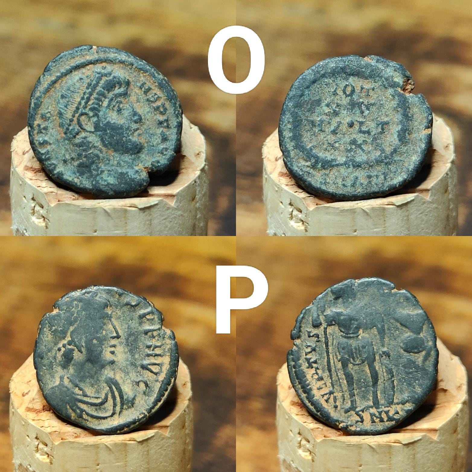 Ancient Roman coins partially cleaned , uncleaned 4th century Nummus - VPUKcoins