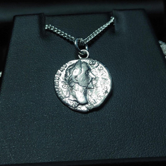 Antoninus pius Silver Denarius pendant and chain, ancient necklace - VPUKcoins