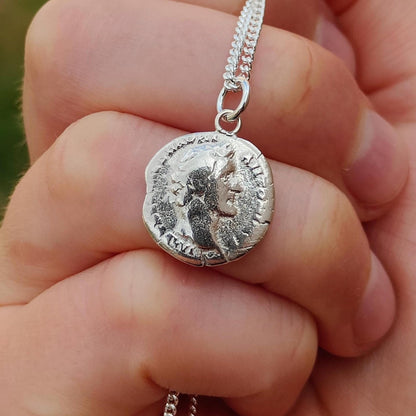 Antoninus pius Silver Denarius pendant and chain, ancient necklace - VPUKcoins