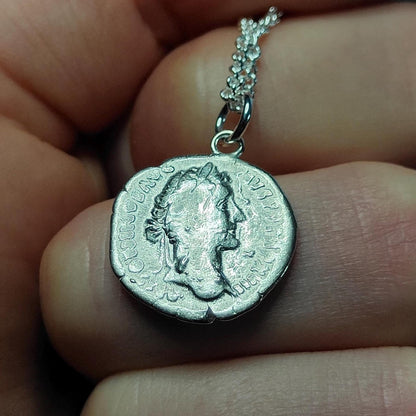 Antoninus pius Silver Denarius pendant and chain, ancient Roman coin necklace - VPUKcoins