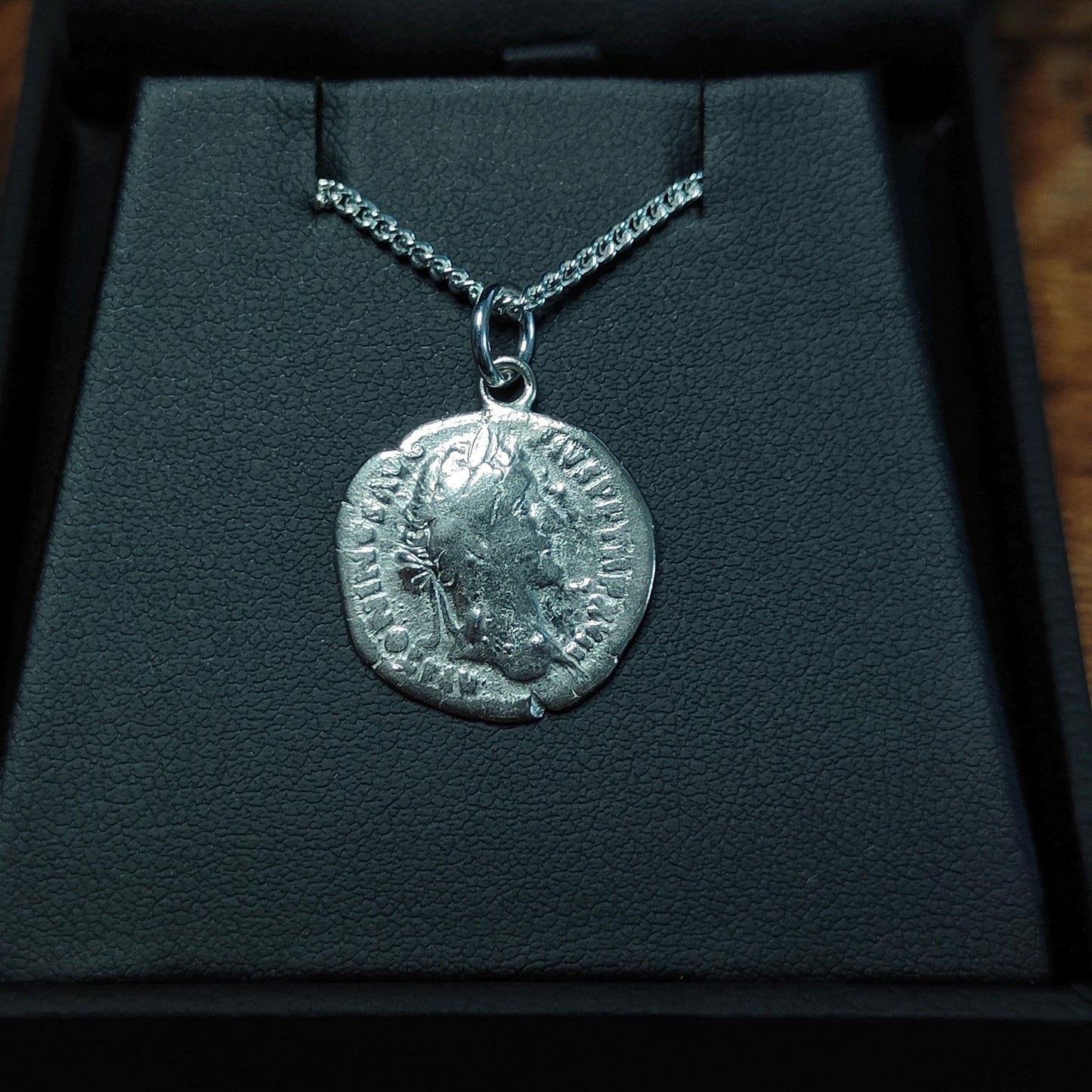 Antoninus pius Silver Denarius pendant and chain, ancient Roman coin necklace - VPUKcoins