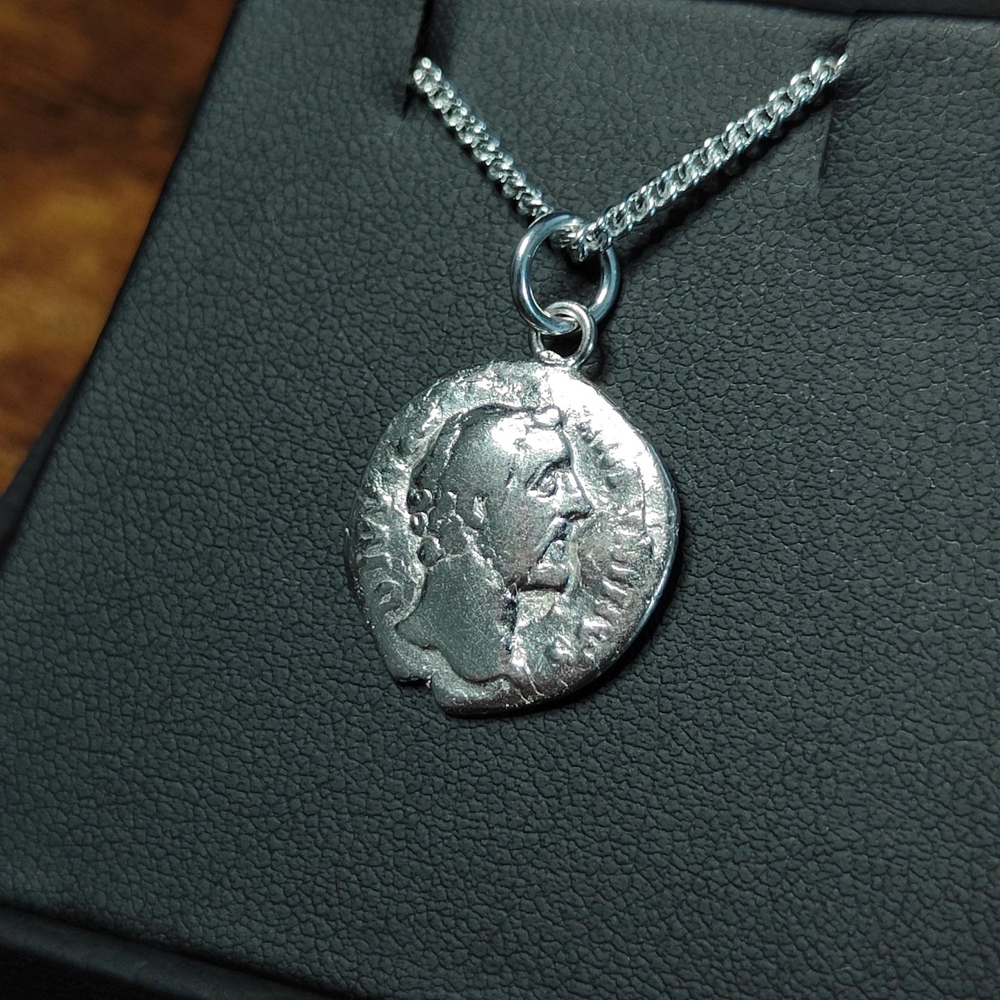 Antoninus pius Silver Denarius pendant and chain, ancient Roman coin necklace - VPUKcoins