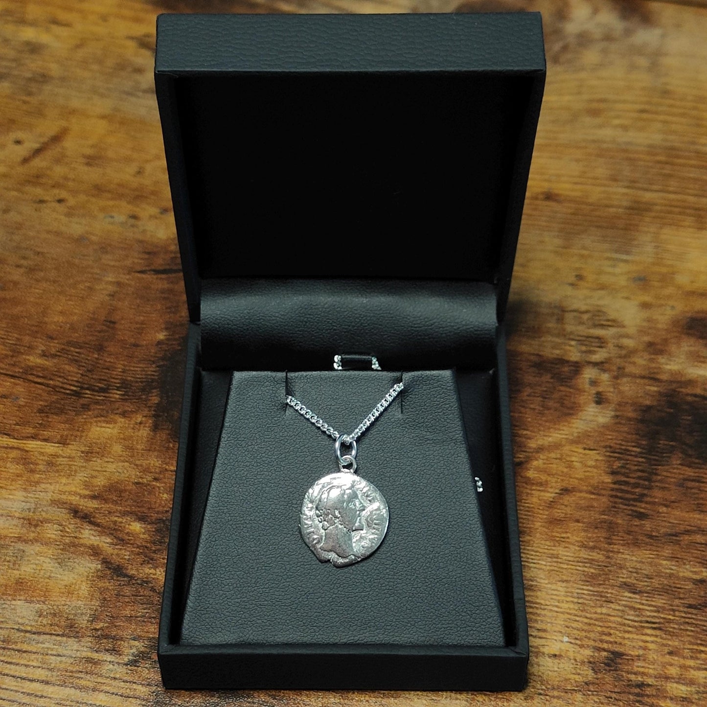 Antoninus pius Silver Denarius pendant and chain, ancient Roman coin necklace - VPUKcoins