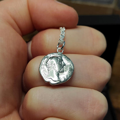 Antoninus pius Silver Denarius pendant and chain, ancient Roman coin necklace - VPUKcoins