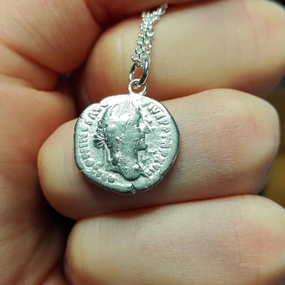 Antoninus pius Silver Denarius pendant and chain, ancient Roman coin necklace - VPUKcoins